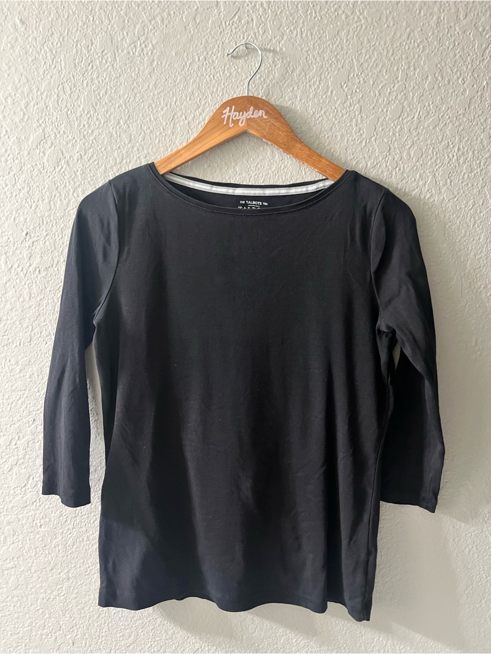 Talbots Black Boatneck 3/4 Sleeve Knit Top